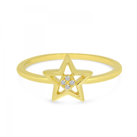 14K Yellow Gold Small Diamond Star Ring