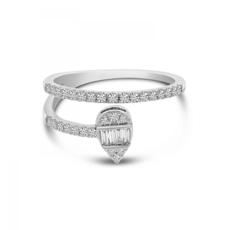 14K White Gold Double Band Pear Illusion Ring