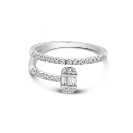 14K White Gold Double Band Rectangle Illusion Ring