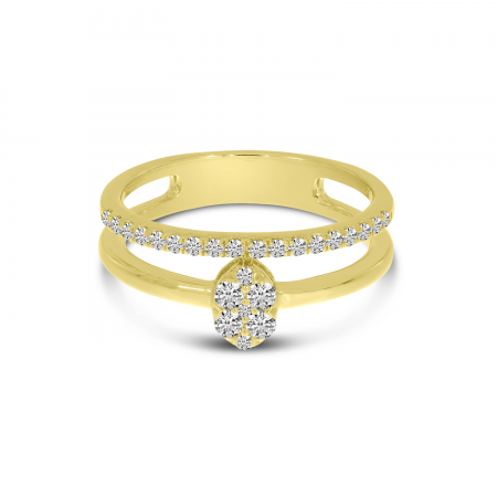 14K Yellow Gold Double Band Oval Cluster Ring