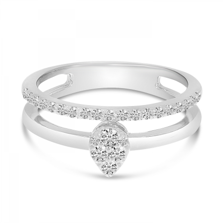 14K White Gold Double Band Pear Cluster Ring