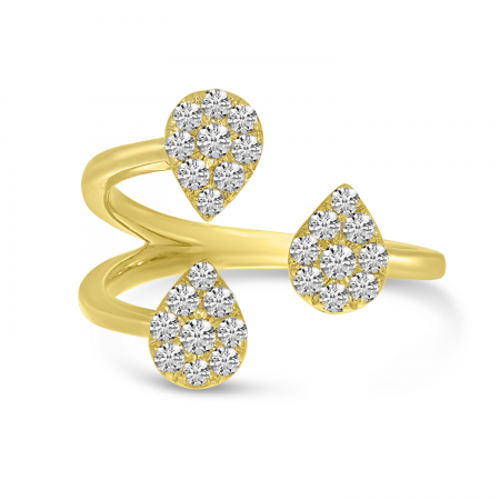 14K Yellow Gold Diamond Triple Pear Cluster Ring