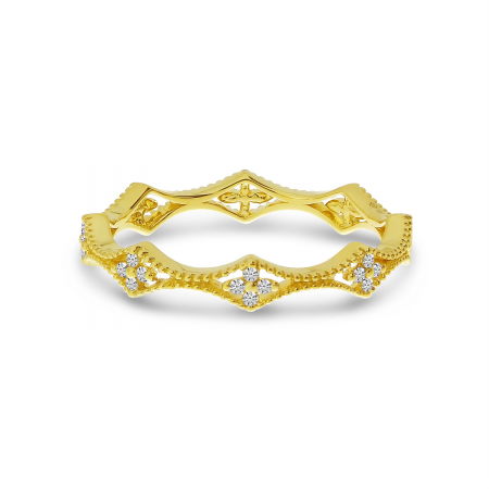 14K Yellow Gold Diamond Millgrain Stacking Ring