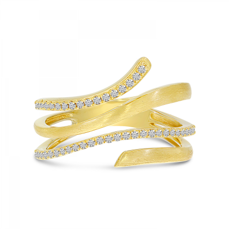 14K Yellow Brushed Gold Diamond stacked Band Ring