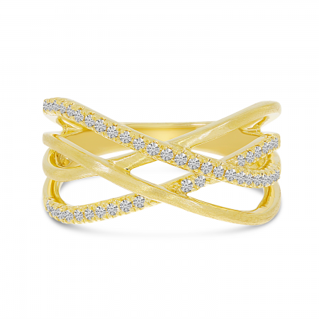 14K Yellow Brushed Gold Diamond Crossover Ring