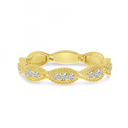 14K Yellow Gold Diamond Beaded Marquise Band