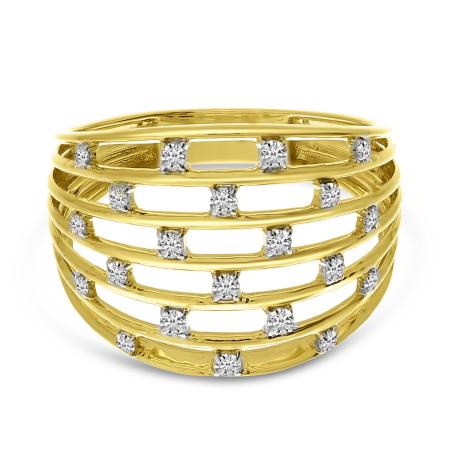 14K Yellow Gold Diamond Basketweave Ring