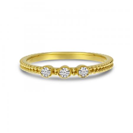14K Yellow Gold Triple Diamond Beaded Band Ring