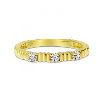 14K Yellow Gold Diamond Triple Ridged Band