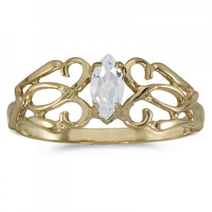 10k Yellow Gold Marquise White Topaz Filagree Ring