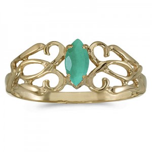 10k Yellow Gold Marquise Emerald Filagree Ring