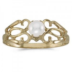 10k Yellow Gold Pearl Filagree Ring