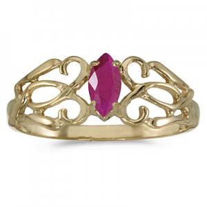 10k Yellow Gold Marquise Ruby Filagree Ring