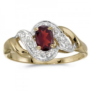 10k Yellow Gold Oval Garnet And Diamond Swirl Ring