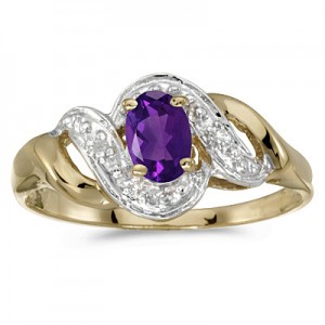 10k Yellow Gold Oval Amethyst And Diamond Swirl Ring