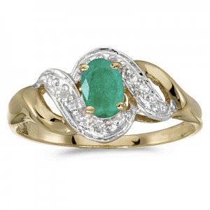 10k Yellow Gold Oval Emerald And Diamond Swirl Ring