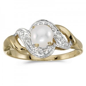 10k Yellow Gold Pearl And Diamond Swirl Ring