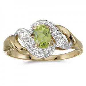 10k Yellow Gold Oval Peridot And Diamond Swirl Ring