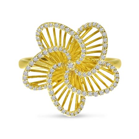 14K Yellow Gold Diamond Basketweave Floral Ring