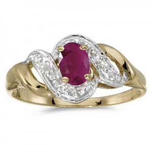 14k Yellow Gold Oval Ruby And Diamond Swirl Ring