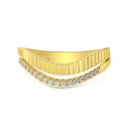 14K Yellow Gold Diamond Fluted Wave Band