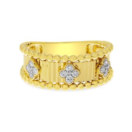 14K Yellow Gold Diamond Clover Fluted and Beaded Band