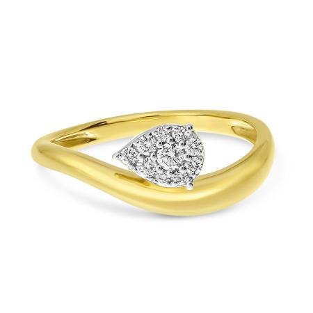 14K Yellow Gold Diamond Pear Wave Ring