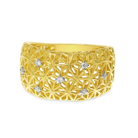 14K Yellow Gold Diamond Wide Basketweave Fashion Ring