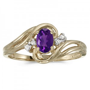 10k Yellow Gold Oval Amethyst And Diamond Ring