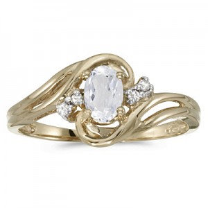 10k Yellow Gold Oval White Topaz And Diamond Ring