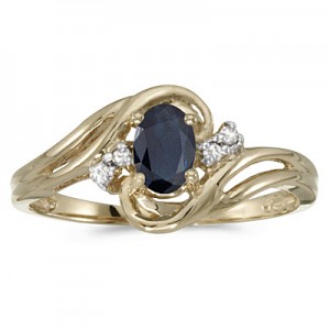 10k Yellow Gold Oval Sapphire And Diamond Ring