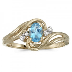 10k Yellow Gold Oval Blue Topaz And Diamond Ring