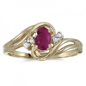 14k Yellow Gold Oval Ruby And Diamond Ring