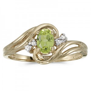 14k Yellow Gold Oval Peridot And Diamond Ring