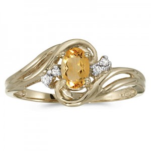 14k Yellow Gold Oval Citrine And Diamond Ring