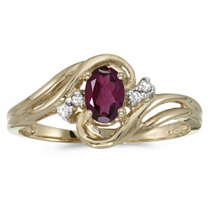 14k Yellow Gold Oval Rhodolite Garnet And Diamond Ring