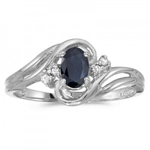 14k White Gold Oval Sapphire And Diamond Ring