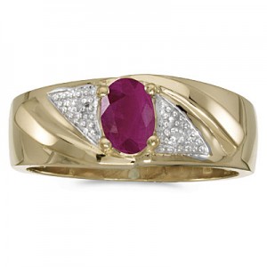 10k Yellow Gold Oval Ruby And Diamond Gents Ring