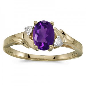 10k Yellow Gold Oval Amethyst And Diamond Ring