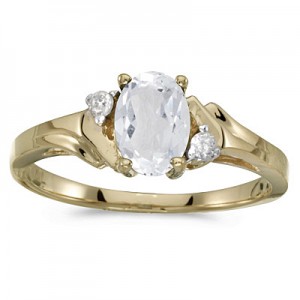 10k Yellow Gold Oval White Topaz And Diamond Ring