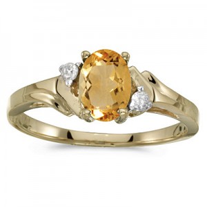 10k Yellow Gold Oval Citrine And Diamond Ring