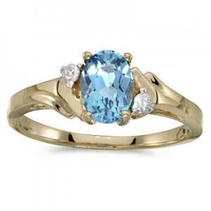 10k Yellow Gold Oval Blue Topaz And Diamond Ring