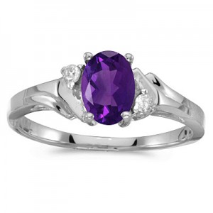10k White Gold Oval Amethyst And Diamond Ring
