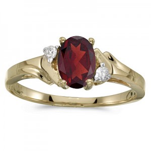 14k Yellow Gold Oval Garnet And Diamond Ring