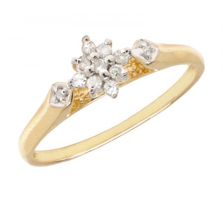 14K Yellow Gold Diamond Cluster Ring