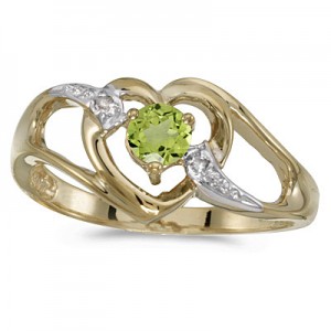 14k Yellow Gold Round Peridot And Diamond Heart Ring