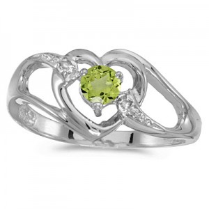 14k White Gold Round Peridot And Diamond Heart Ring