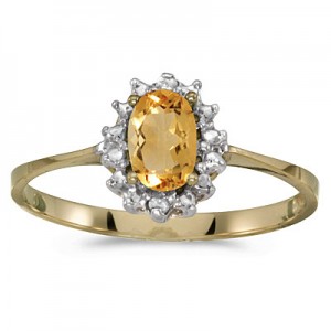 14k Yellow Gold Oval Citrine And Diamond Ring