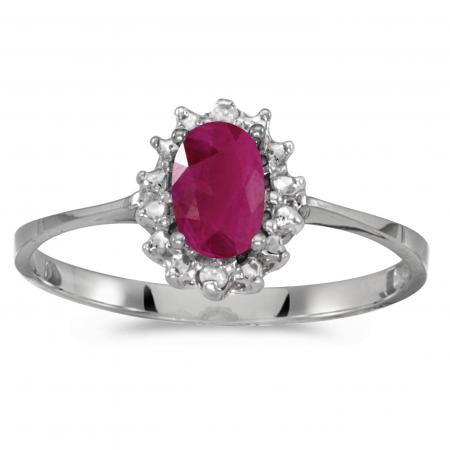 14k White Gold Oval Ruby And Diamond Ring