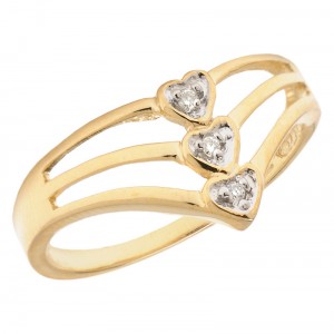 14k Gold Triple Heart Diamond Ring